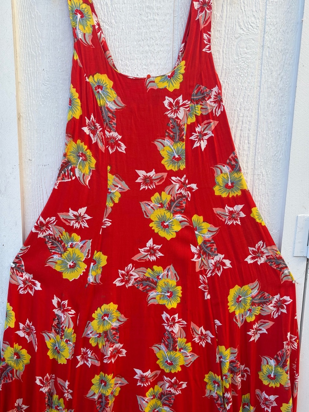 Red Floral Maxi Dress with Yellow Accent Flowers